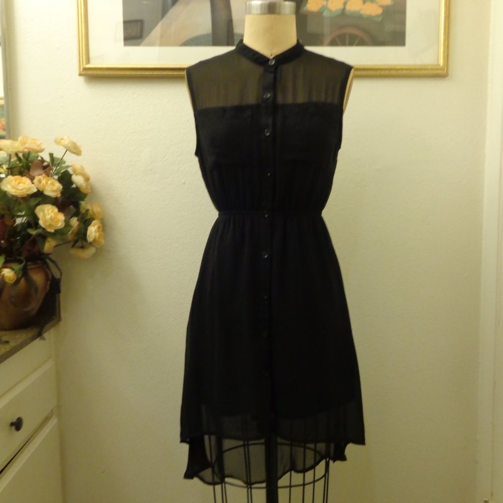 Forever 21 Black Sleeveless High Low Button Down Dress